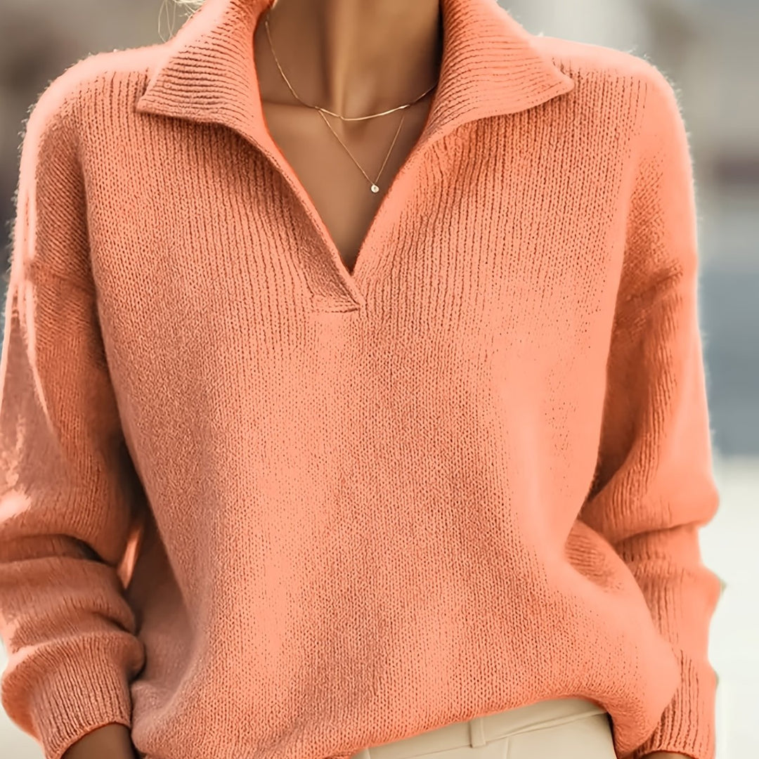 Rilena – V-Ausschnitt Rippstrick-Polopullover