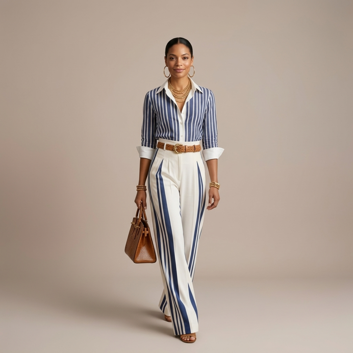 Noreli – vertikal gestreiftes gewebtes Set