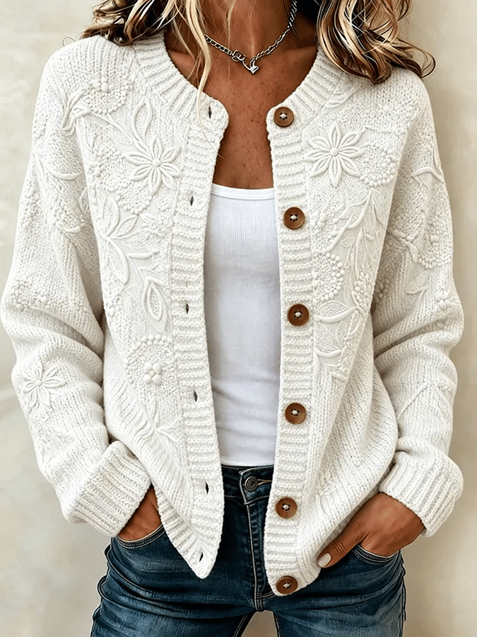 Solira – Ahornblattdruck-Feinstrick-Cardigan