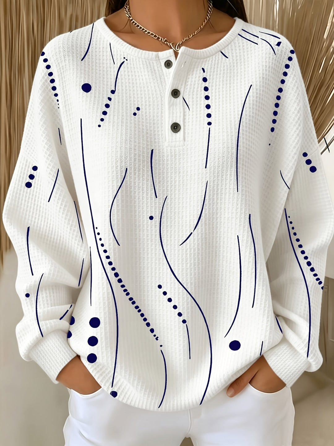 Calira – Gepunktetes Waffelstrick-Top
