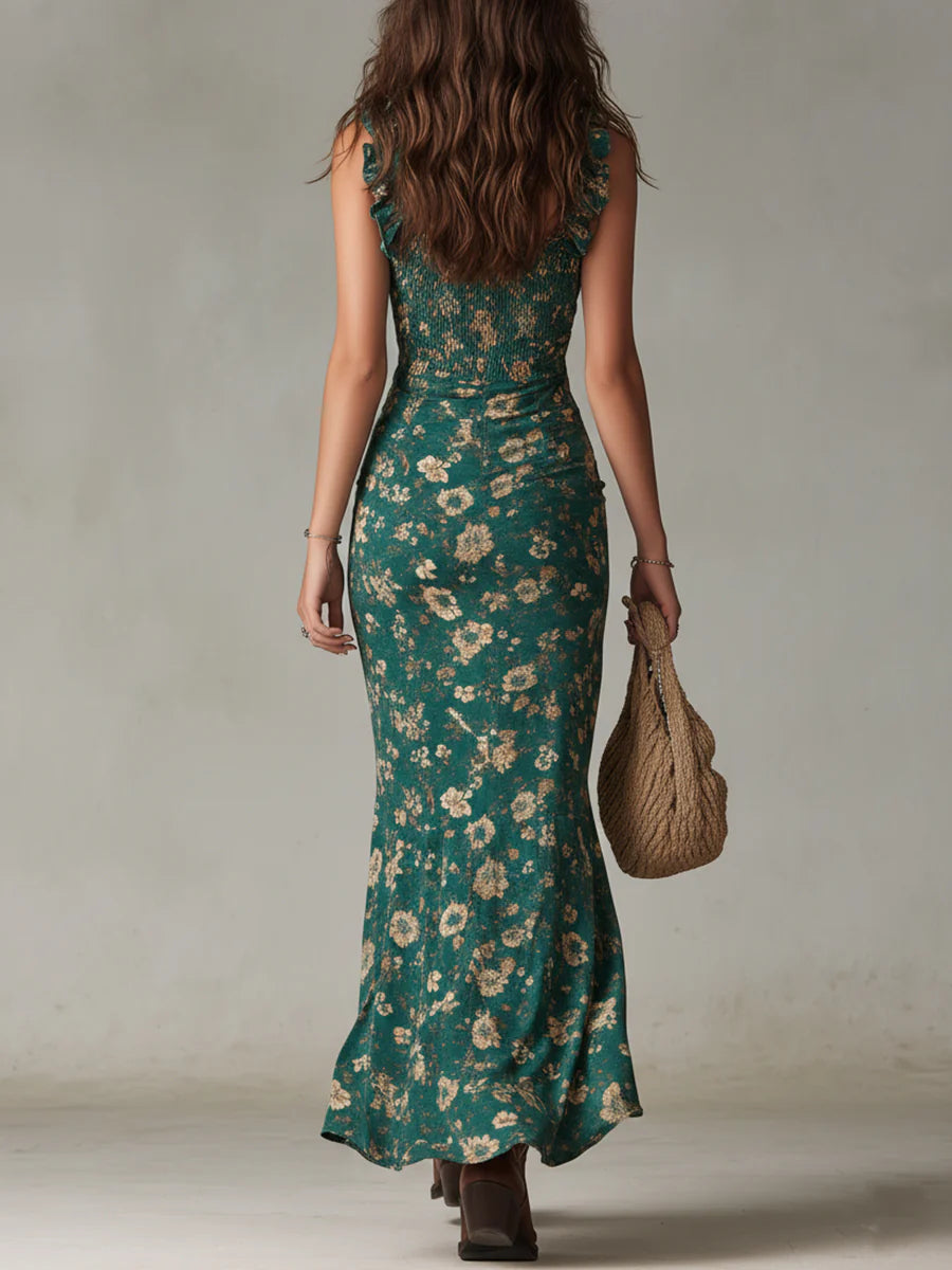 Ilyara – Seitenschlitz-Blumenmuster-Kleid