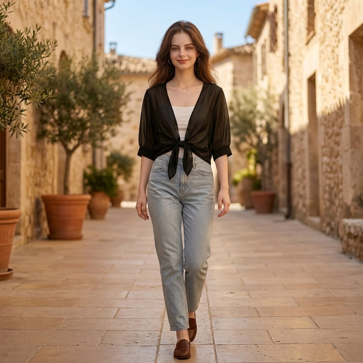 Nevora – vorne geknoteter Chiffon-Bolero