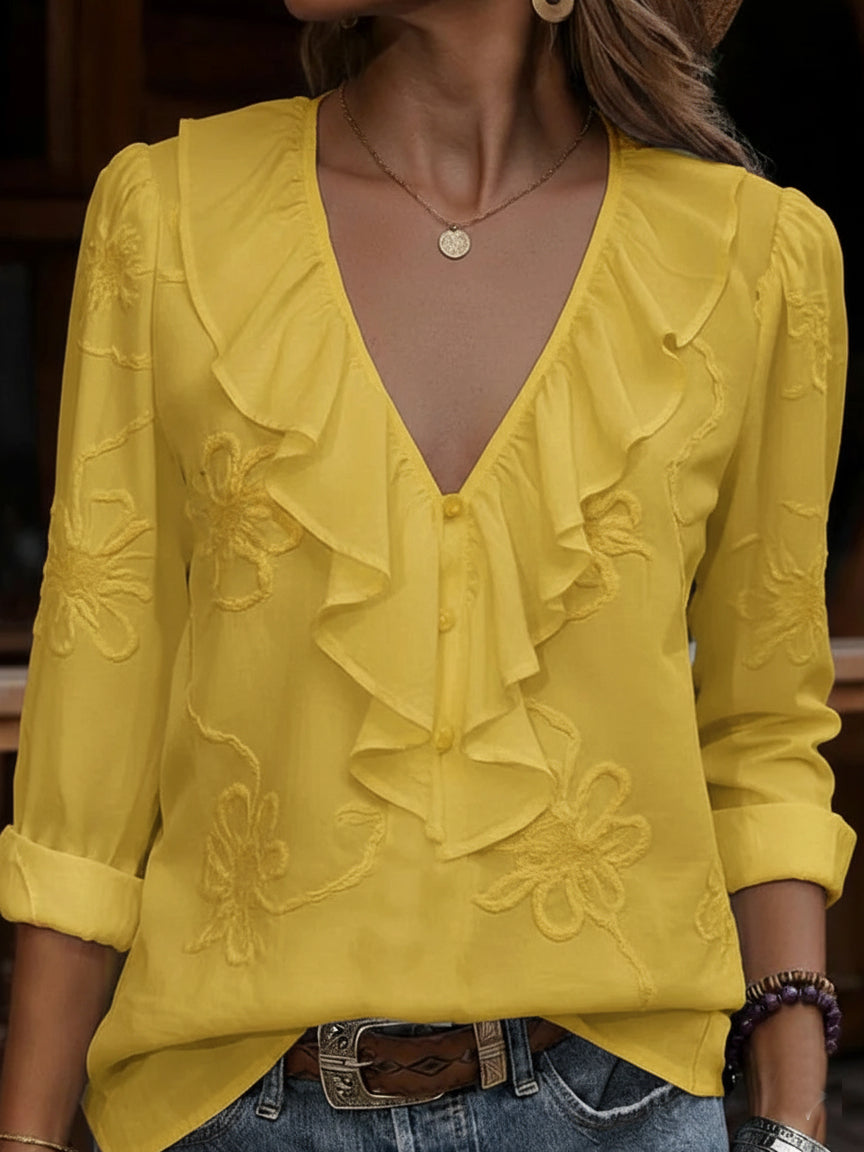 Virela – Besticktes Baumwollshirt mit Blumenstickerei