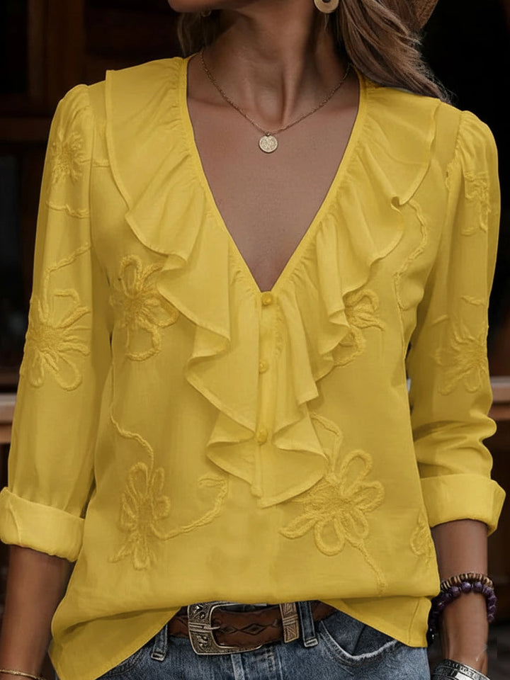 Virela – Besticktes Baumwollshirt mit Blumenstickerei
