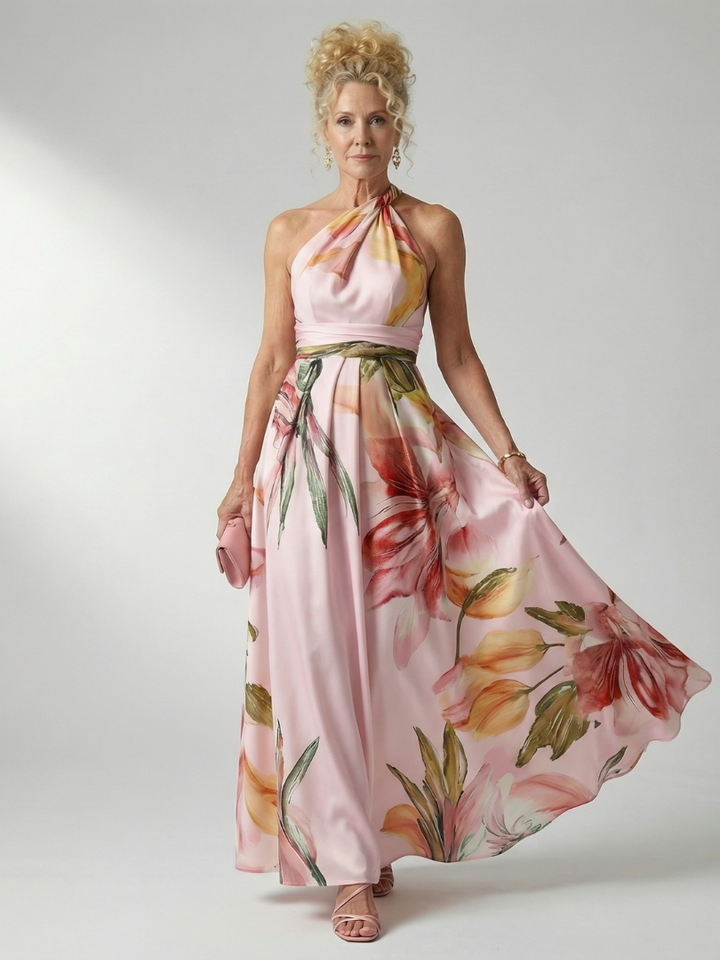 Mevara – Neckholder-Maxikleid mit Blumenmuster