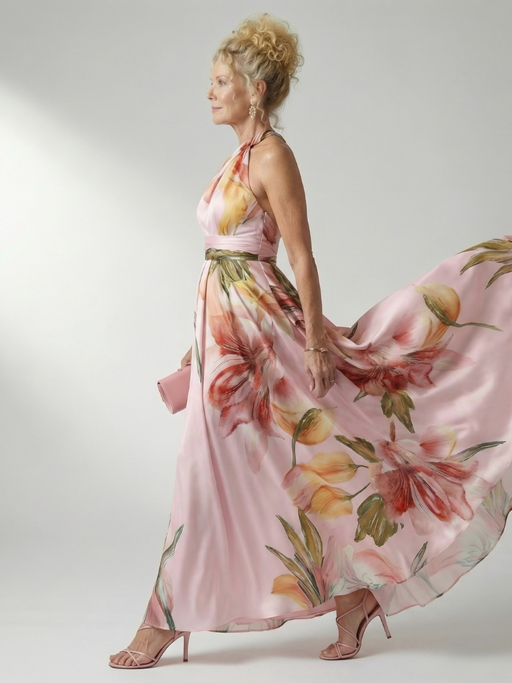 Mevara – Neckholder-Maxikleid mit Blumenmuster