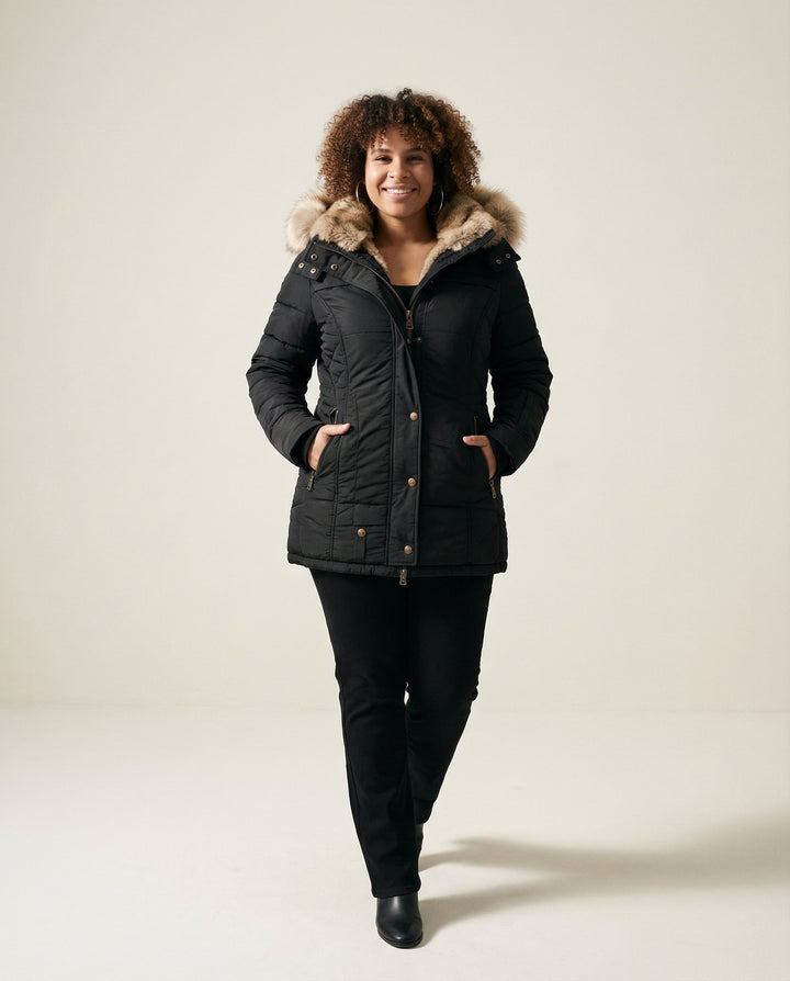 Zip-Off Hood Fur-Lined Coat