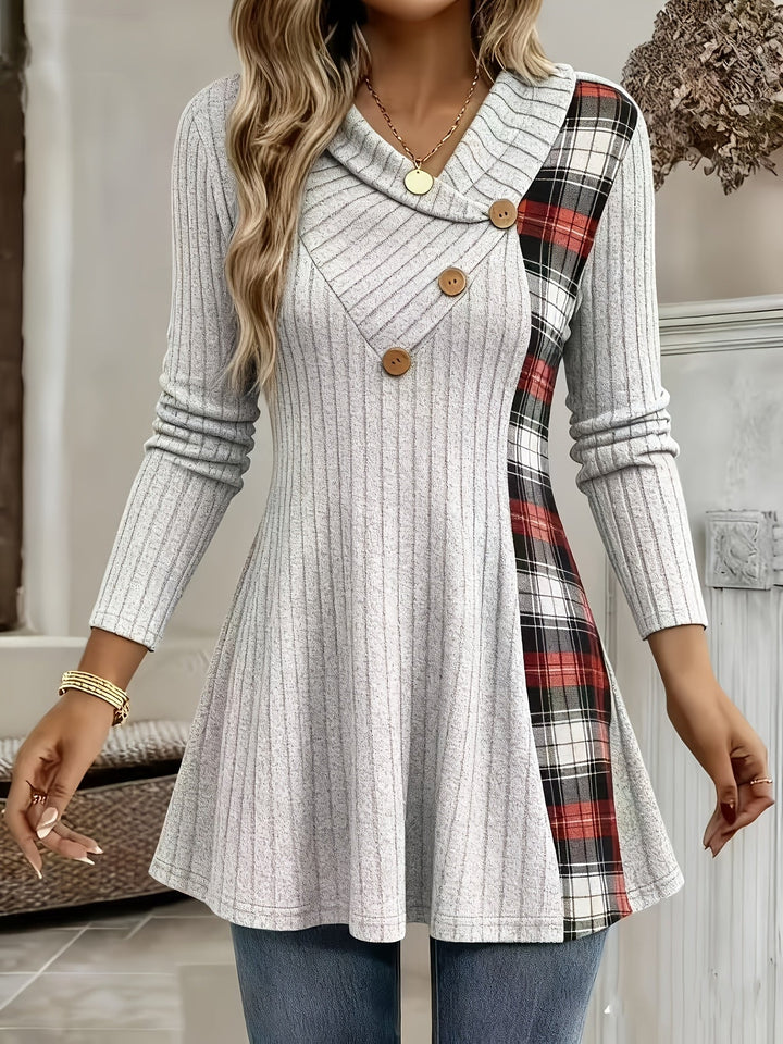Tavina – Karo-Patchwork Strick-T-Shirt
