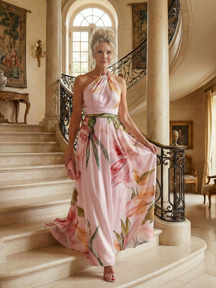 Mevara – Neckholder-Maxikleid mit Blumenmuster