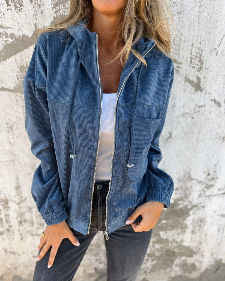 Orlise - Zip-Front Corduroy Hoodie