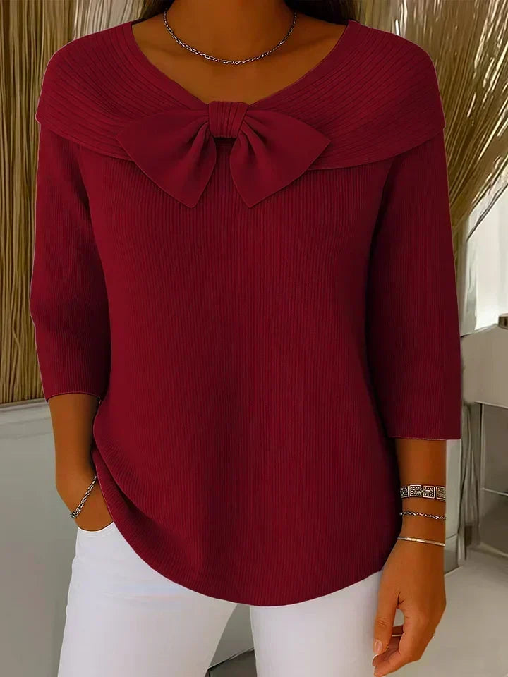 Reniva – Schleifenkragen-Strickpullover
