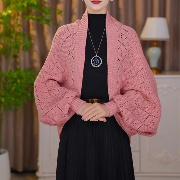 Eryla – Ajourstrick Schalkragen-Strickjacke