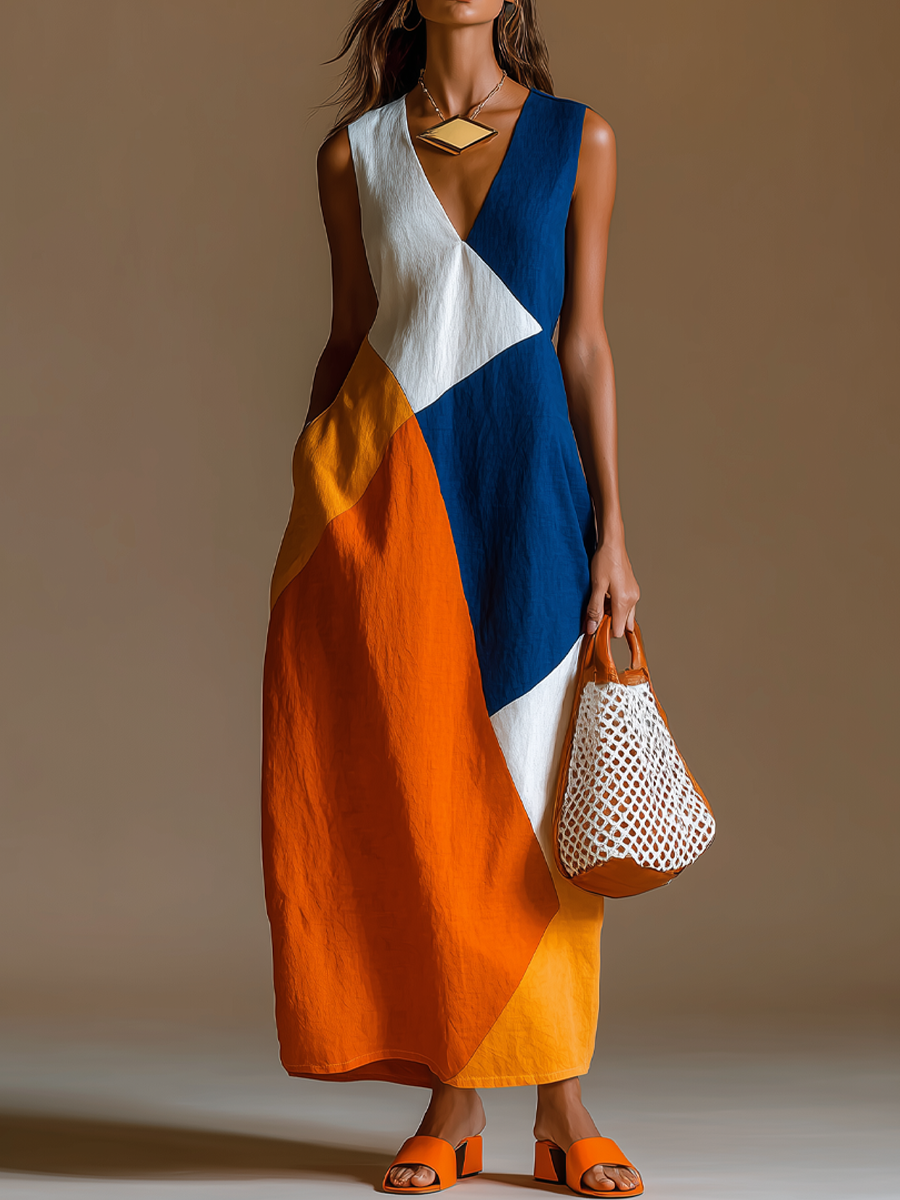 Navira – Farbblock-Patchwork-Maxikleid