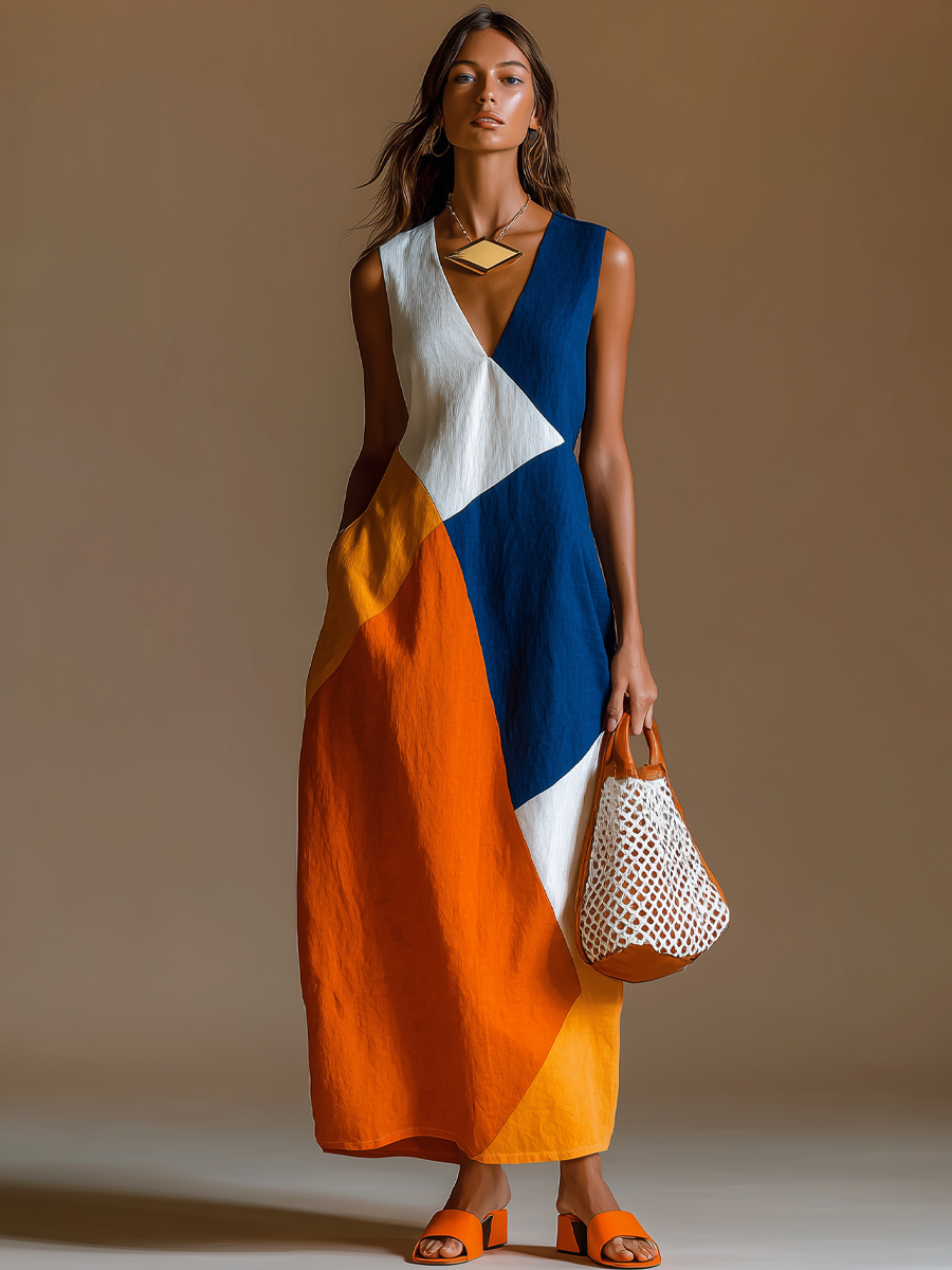 Navira – Farbblock-Patchwork-Maxikleid