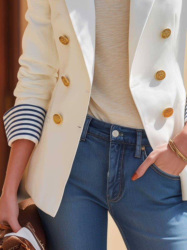Noreva – kontrastgestreifter Baumwollmix-Blazer mit Manschetten