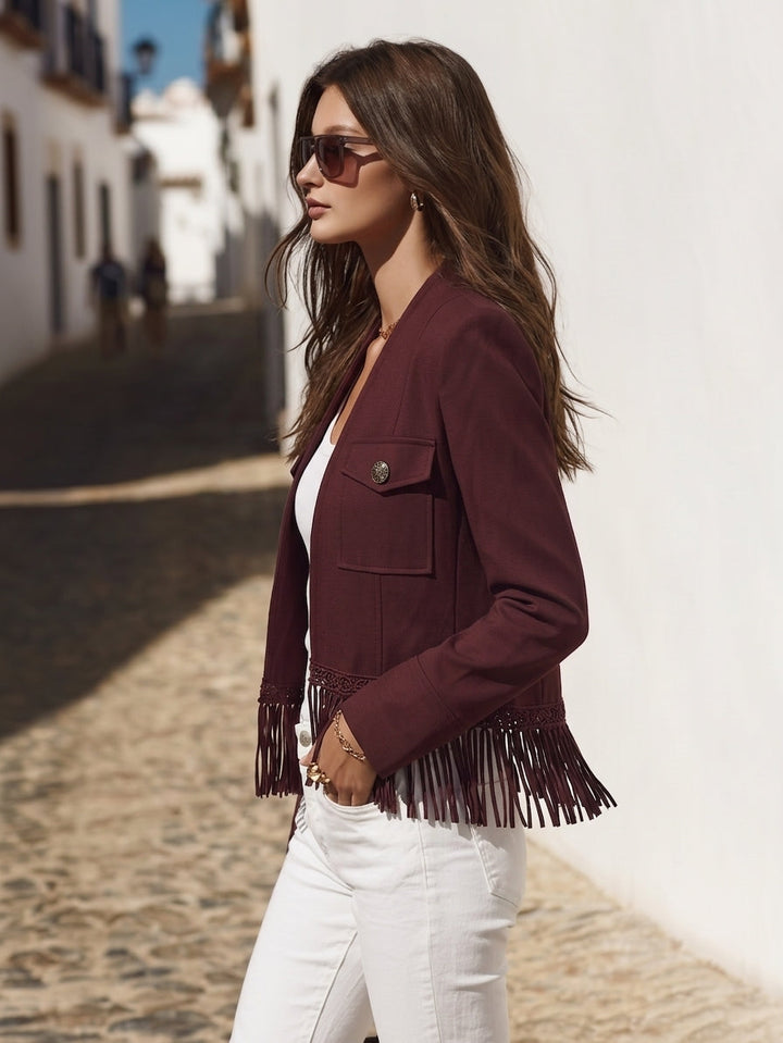 Veslyn – Jacke mit Fransenbesatz aus gewebtem Anzugstoff