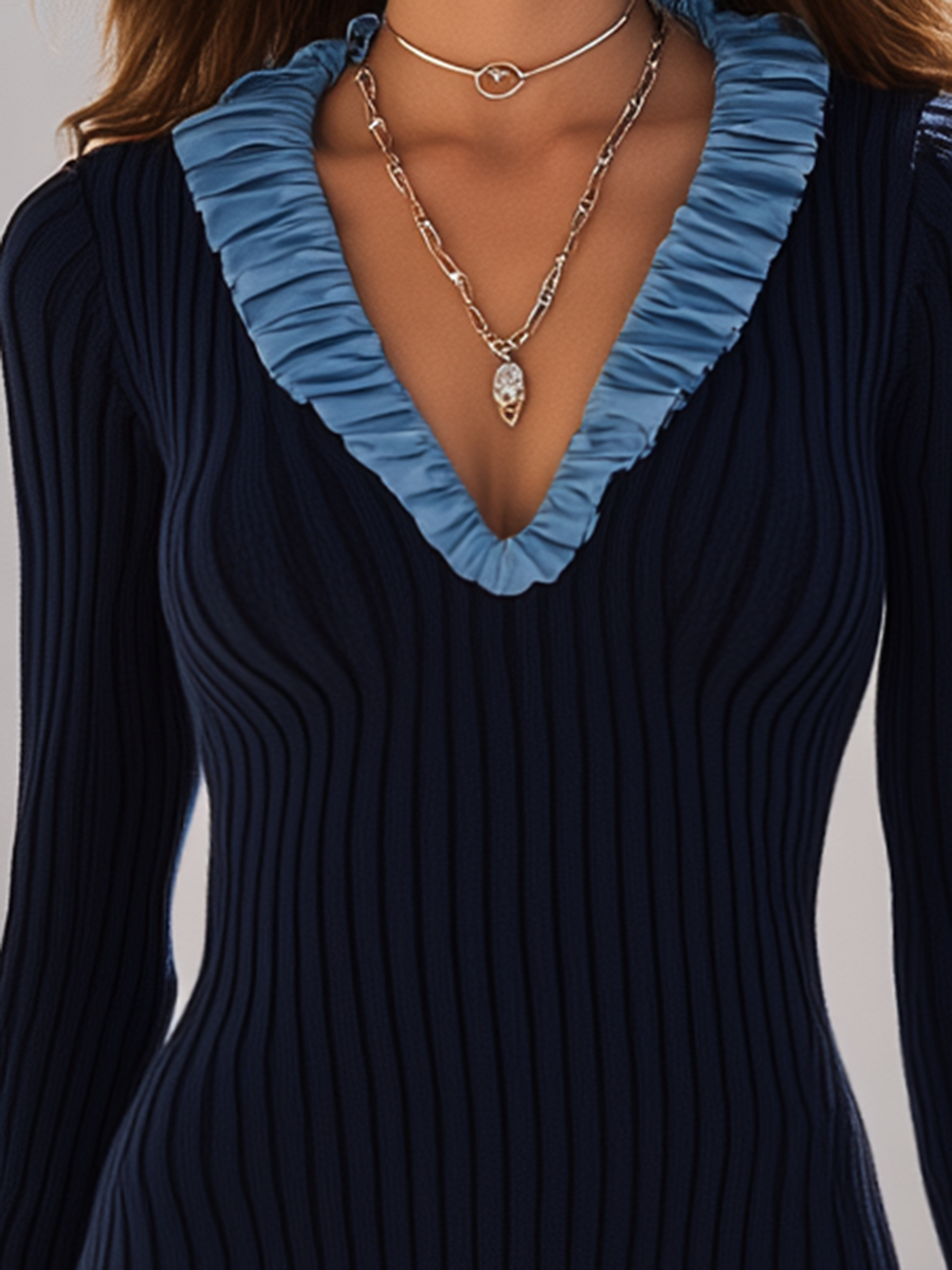 Rivaya – Midi-Kleid aus Rippenstrick mit Rüschensaum