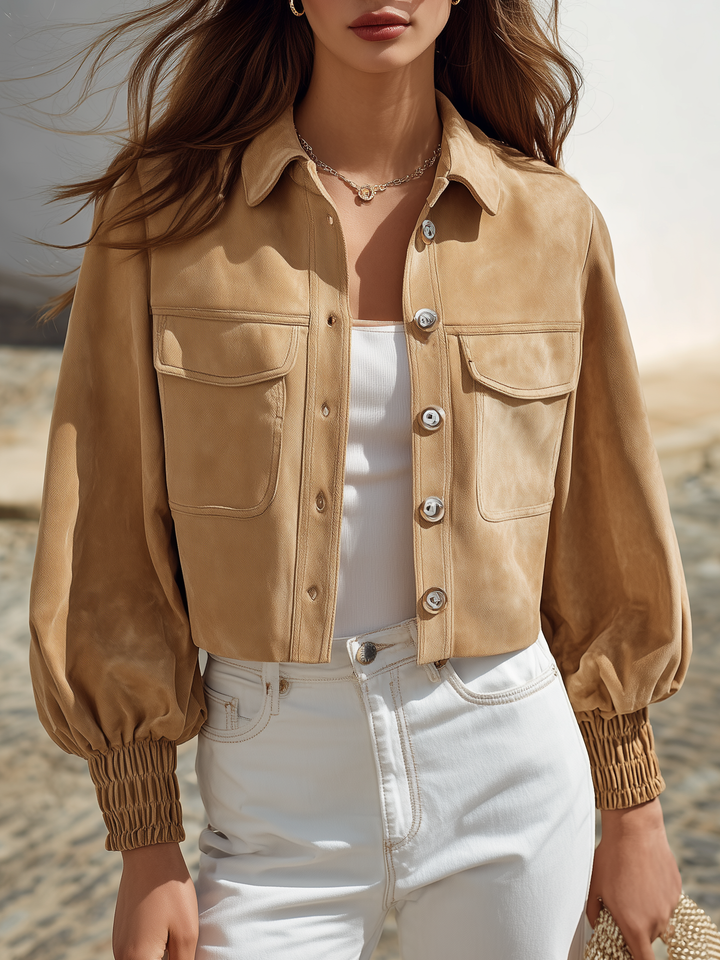 Ceraya – Ballonärmel-Jacke aus Kunstveloursleder im Utility-Stil