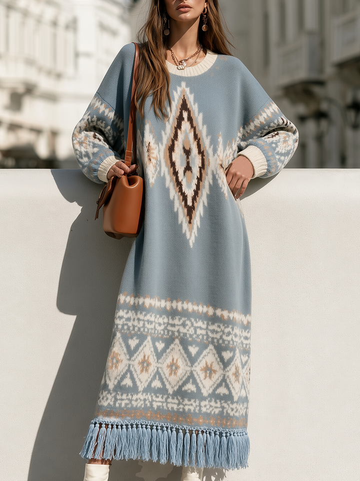 Ilyra – Fair-Isle-Jacquardstrick-Maxikleid