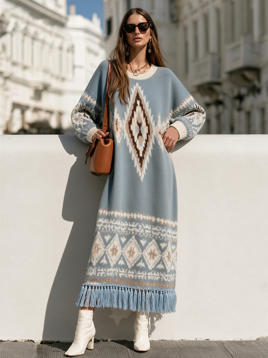 Ilyra – Fair-Isle-Jacquardstrick-Maxikleid