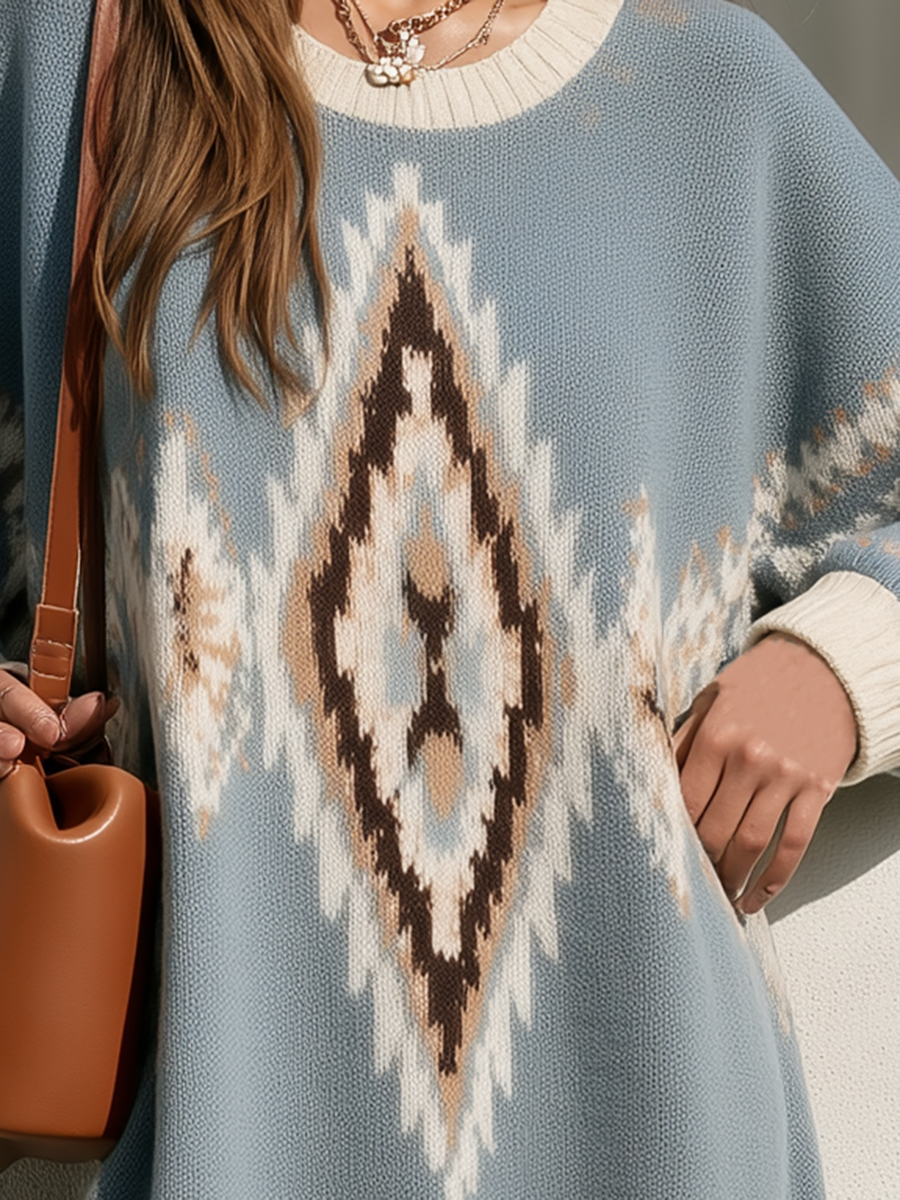 Ilyra – Fair-Isle-Jacquardstrick-Maxikleid