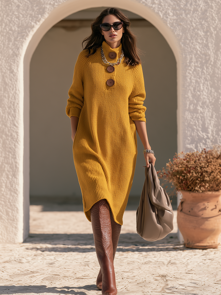 Tivise – Strick-Midi-Kleid mit großen Knöpfen