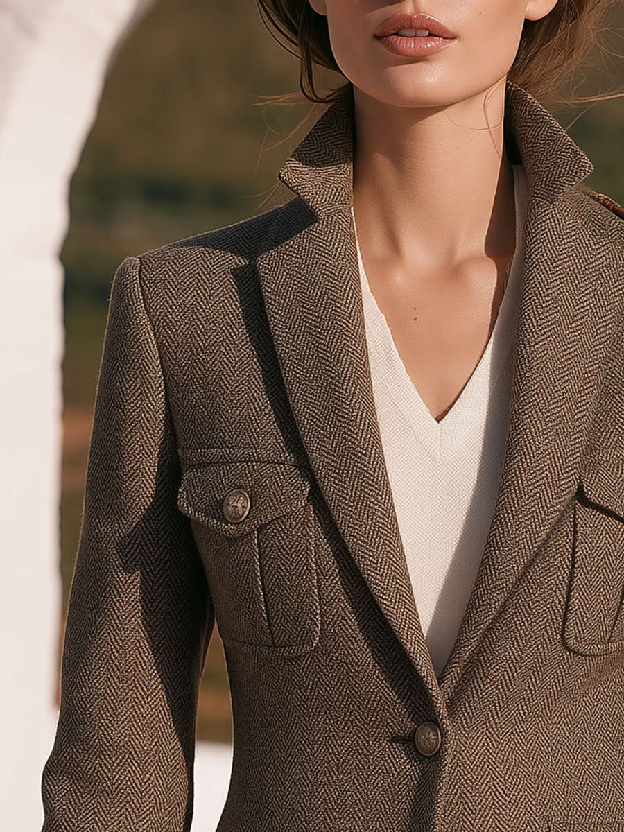 Orlise – Vier-Taschen-Fischgrätmuster-Jacke