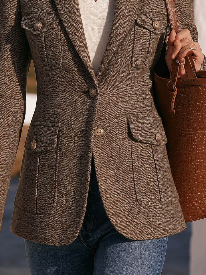 Orlise – Vier-Taschen-Fischgrätmuster-Jacke