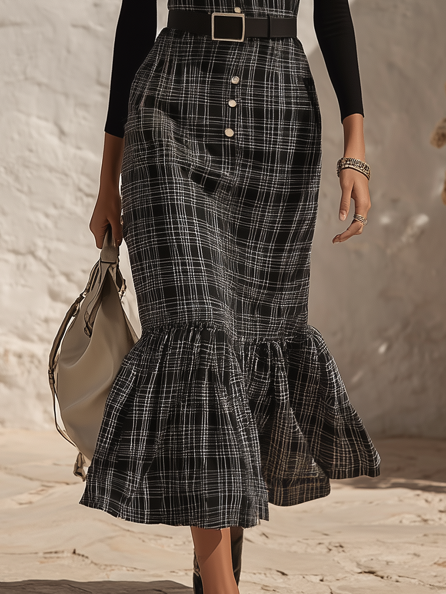 Zarise – Kariertes gewebtes Midikleid