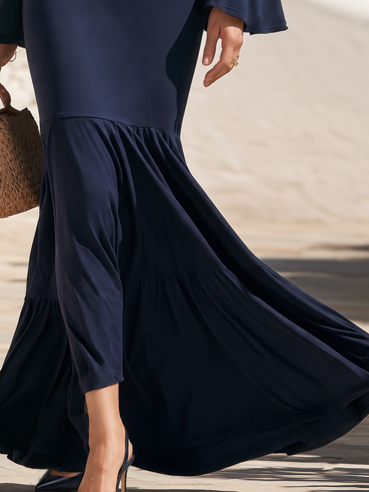 Jelanne – Bardot-Ausschnitt mit Guipure-Spitze, Jersey-Maxikleid