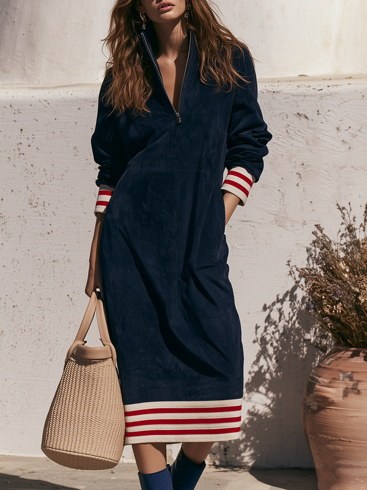 Zanise – Midikleid mit gestreiftem Saum in Wildlederoptik