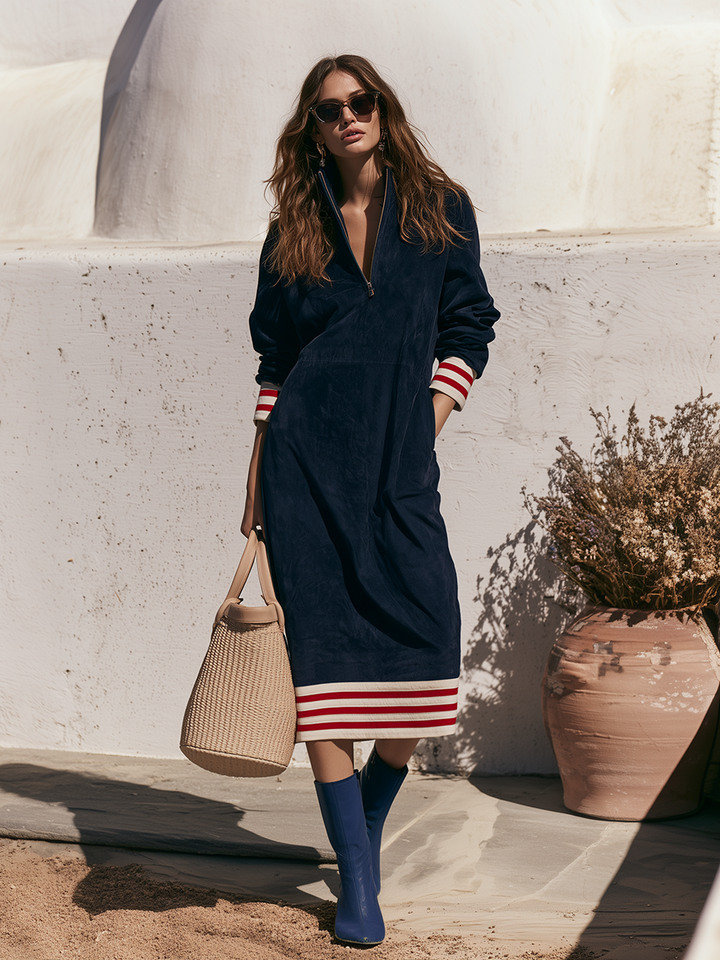 Zanise – Midikleid mit gestreiftem Saum in Wildlederoptik