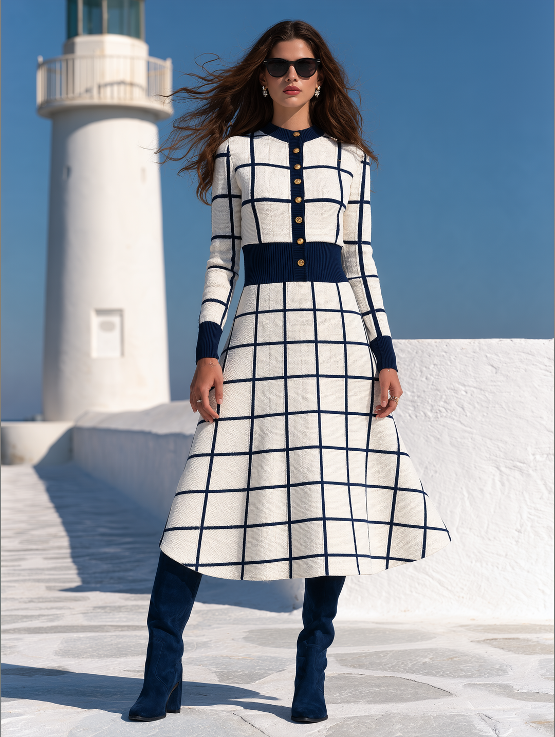 Brelise – Gestreiftes Strick-Midikleid
