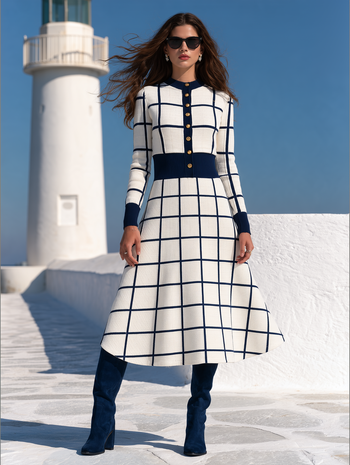 Brelise – Gestreiftes Strick-Midikleid
