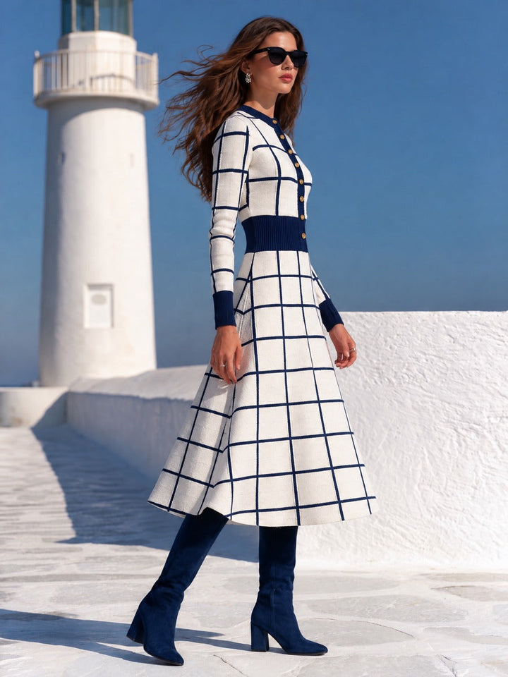 Brelise – Gestreiftes Strick-Midikleid