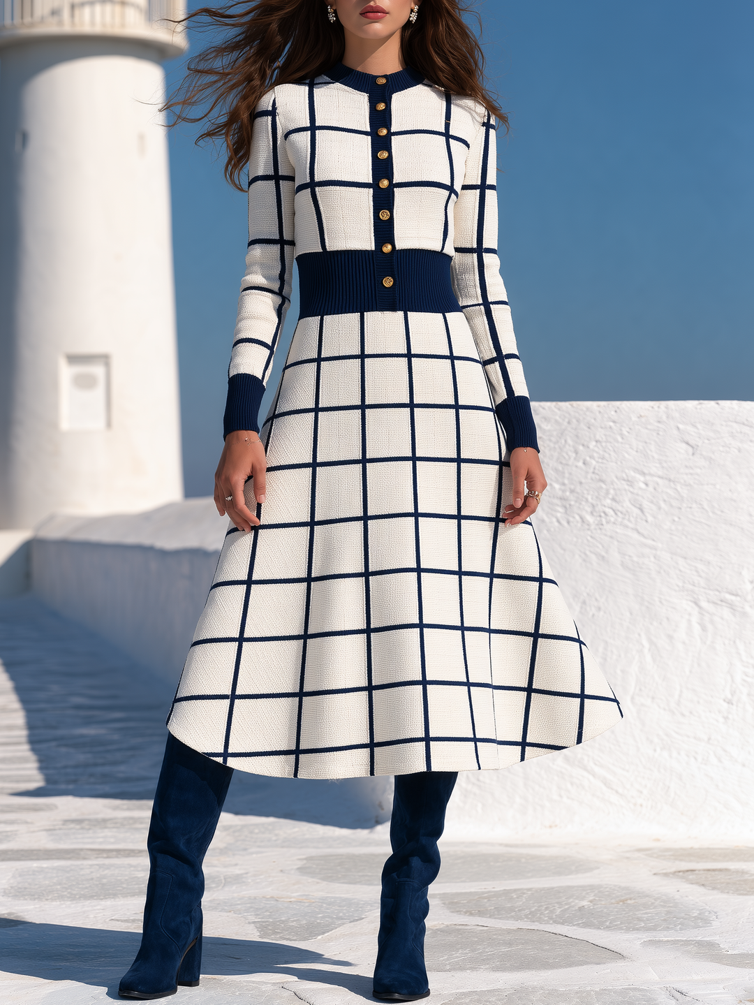 Brelise – Gestreiftes Strick-Midikleid