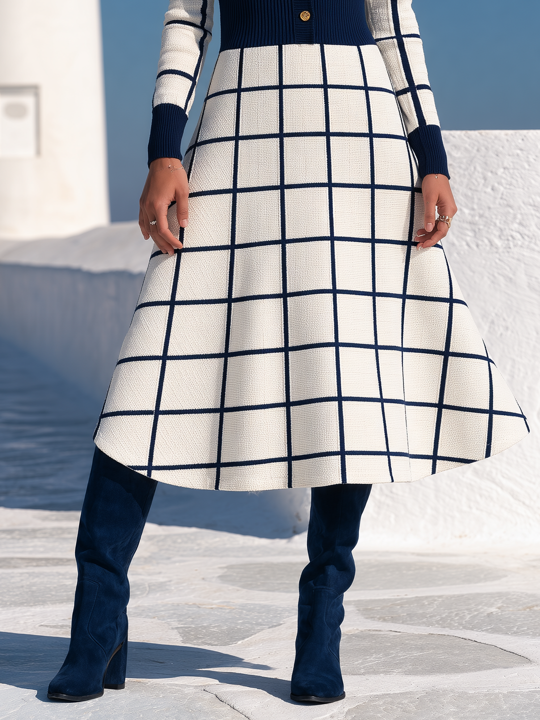 Brelise – Gestreiftes Strick-Midikleid