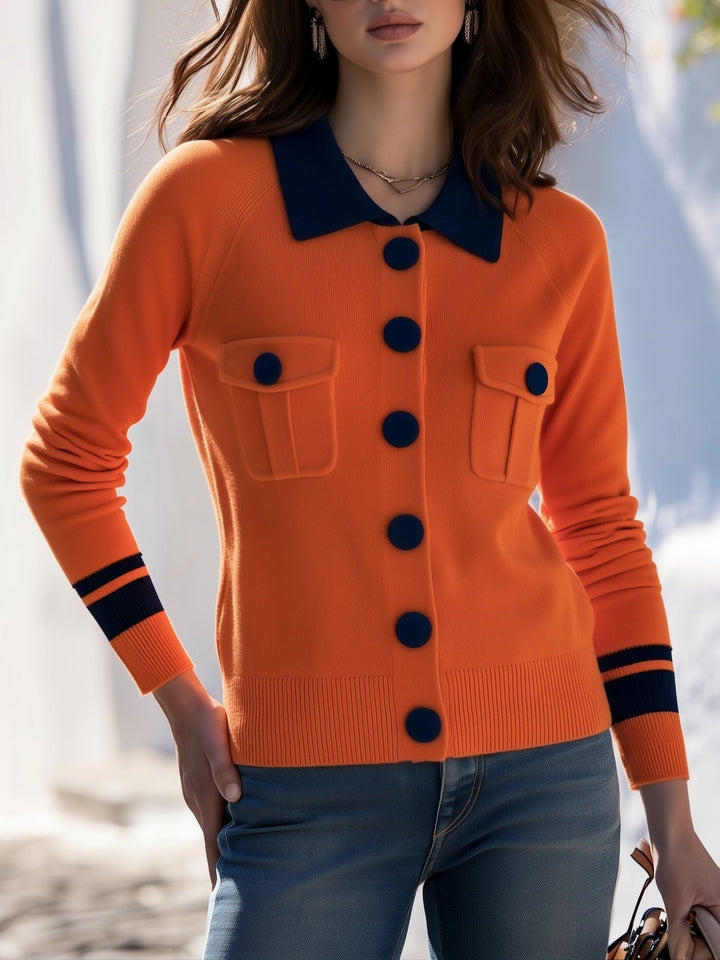 Zanise – Strickjacke mit kontrastfarbenem Polokragen