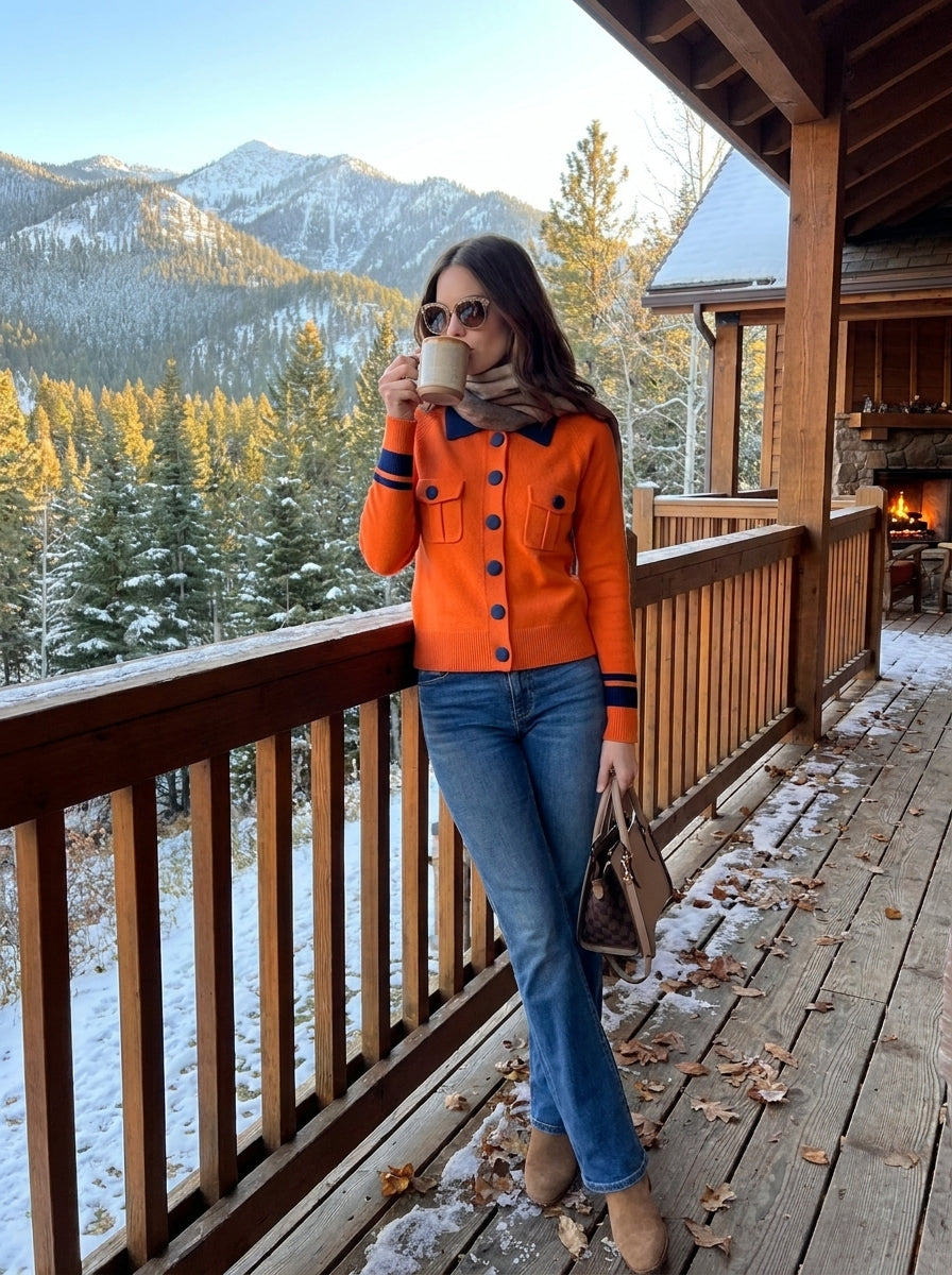 Zanise – Strickjacke mit kontrastfarbenem Polokragen
