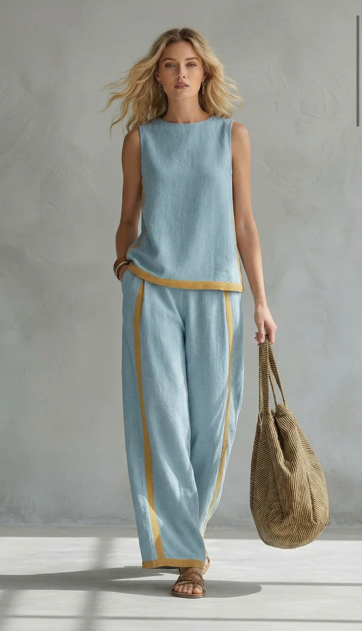 Arenia – Mit Kontrastbesatz, aus Leinen-Baumwolle, Set aus Weste und Hose