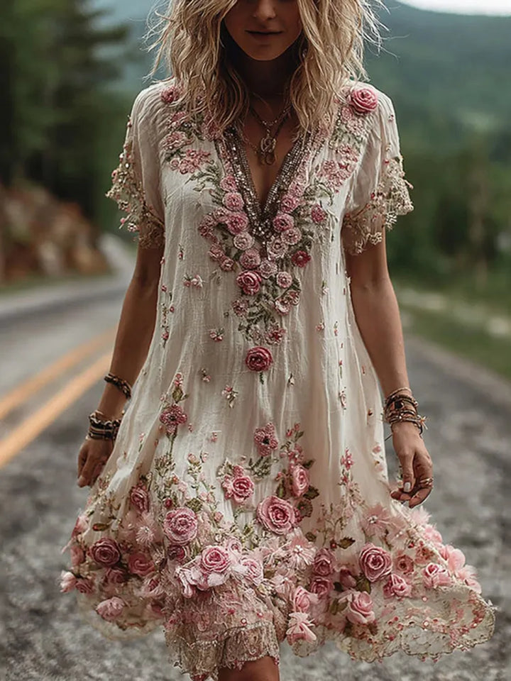 Noreli – Florales Stickdesign, Baumwollmix-Kleid