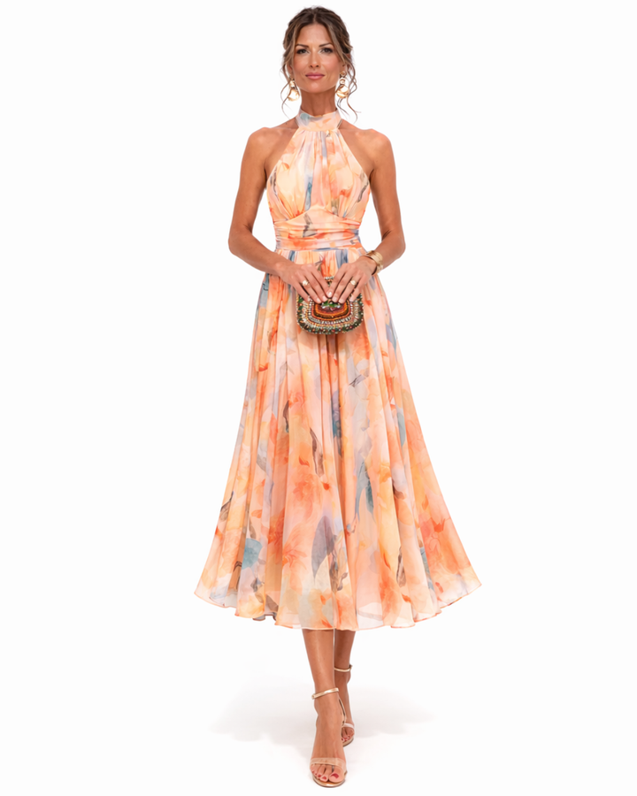 Vionne – Trägerloses Wasserfarben-Print-Kleid