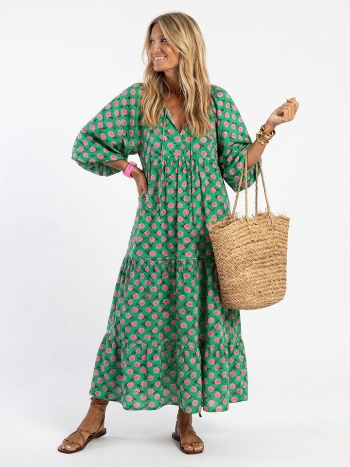 Kelora – Gestuftes Midikleid mit Blumenmuster