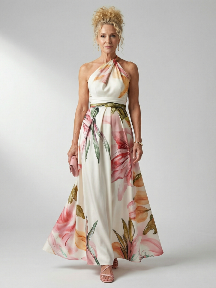 Mevara – Neckholder-Maxikleid mit Blumenmuster