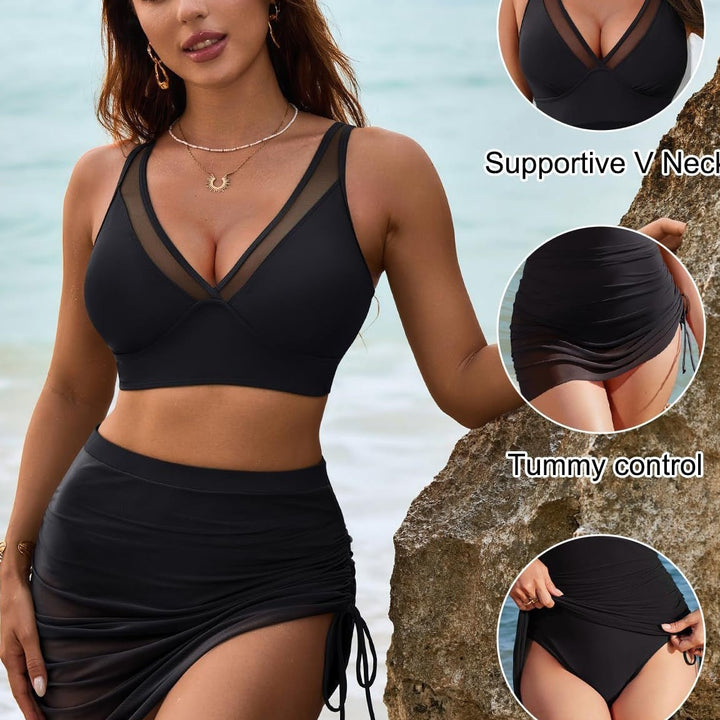 Nalise – Hochgeschnittenes Mesh-Bikini-Set