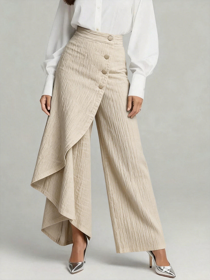 Solira – Hohe Taille, weites Bein, Leinen-Baumwollhose