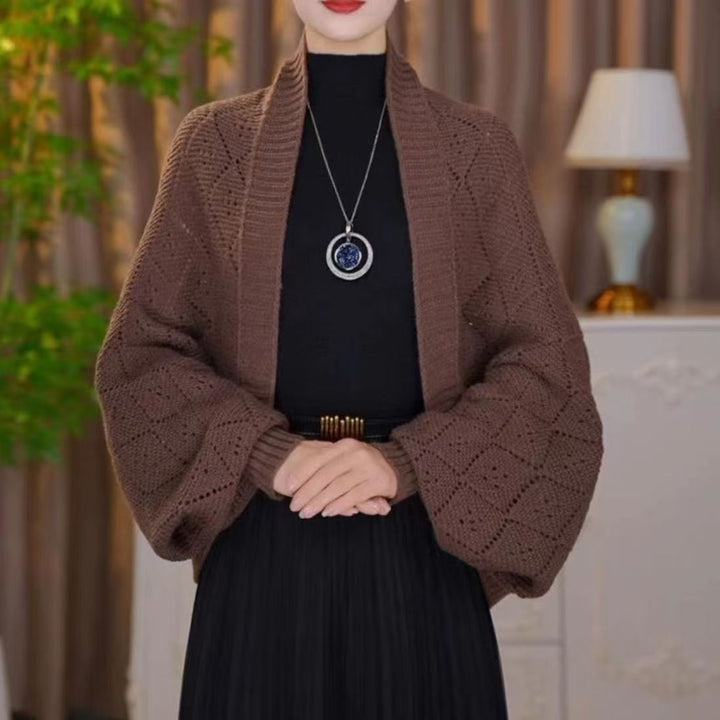 Eryla – Ajourstrick Schalkragen-Strickjacke