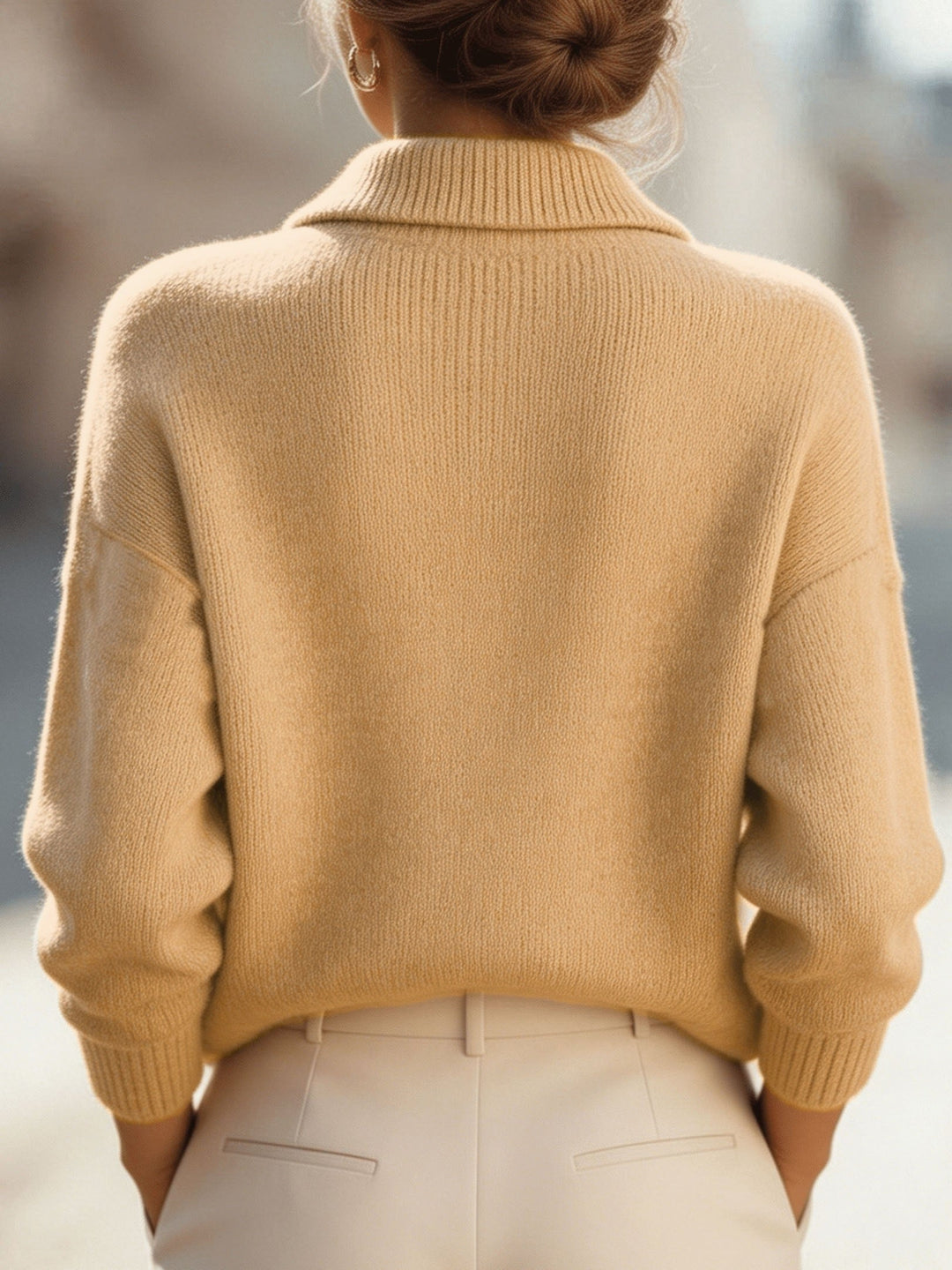Rilena – V-Ausschnitt Rippstrick-Polopullover