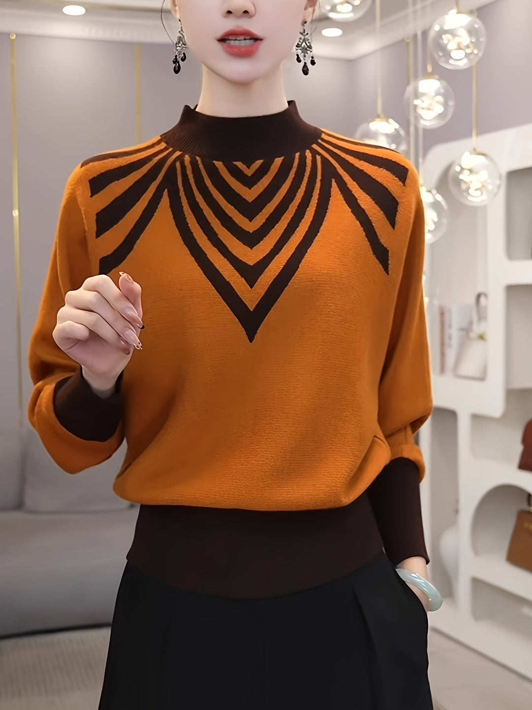 Anevra – Jacquard-Strickpullover in Farbkombination