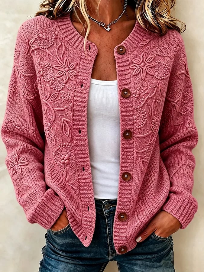 Solira – Ahornblattdruck-Feinstrick-Cardigan
